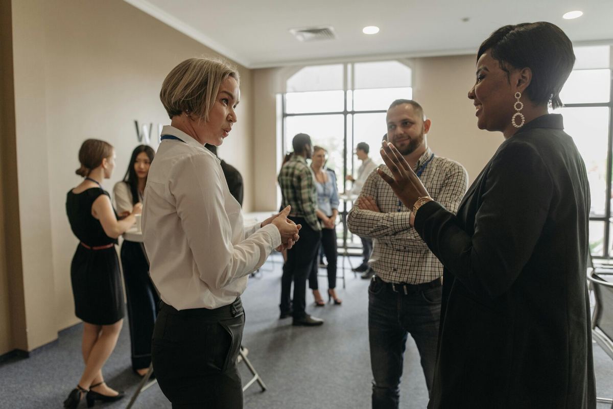 Visitors networking at a sustainability event